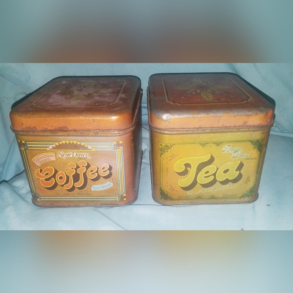 Vintage Antique Look Coffee & Tea Canisters Set of 2 Country Kichen Decor